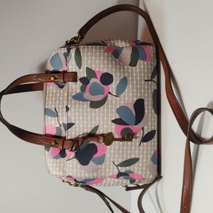 Fossil Rachel Floral Coated Canvas Satchel EUC